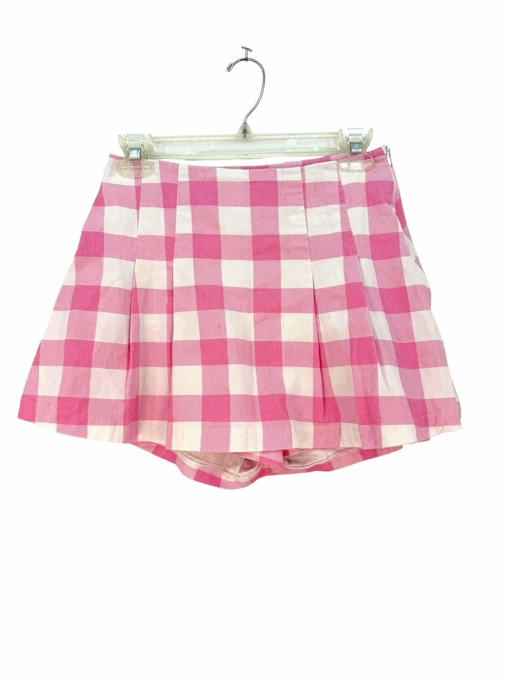 Hazel & Olive Pink Gingham Pleated Women's Skort with Built-In Shorts